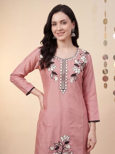 Image of INDO ERA Women's Silk Blend Paisley Embroidered Zari Work Kurta & Pant with Dupatta Set (IEBBAI389)