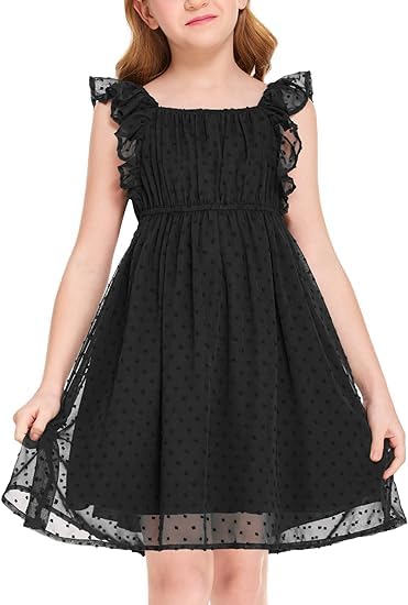 R Cube Girls Ruffle Sleeve Swiss Dot Dress Stretchy A-Line Flutter Sleeve Casual Dress for 3-12 Years Kids R Cube Girls Ruffle Sleeve Swiss Dot Dress Stretchy A-Line Flutter Sleeve Casual Dress for 3-12 Years Kids