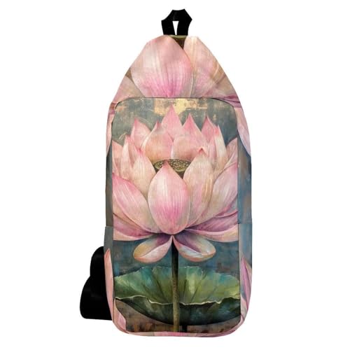 Sac à dos à bandoulière motif lotus pour voyage et randonnée en plein air