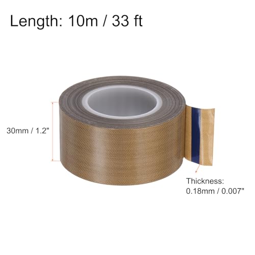 Image of HARFINGTON Fabric PTFE Tape Roll, 1.2 inch x 33ft High Temperature PTFE Adhesive Tape 0.18mm Thickness for Vacuum Sealer Machine Hand Sealers, Brown