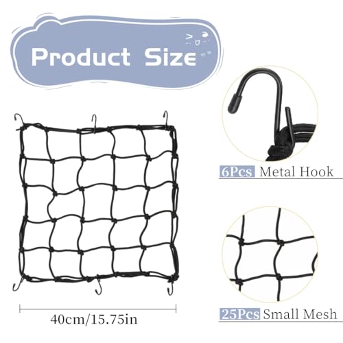 Gepäcknetz Fahrradkorb Hinten 40x40 cm, Schwarz Netz für Fahrradkorb und Motorrad, mit Haken