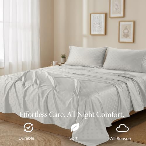 Image of Threadmill 300TC Cotton Full Sheet Set, Sateen, Jacquard, Light Grey | 100% Cotton, Sateen Weave, Jacquard Pattern, 4-Piece Set, 16 inch Deep Pocket, Cooling, OEKO-TEX Certified, Machine Washable