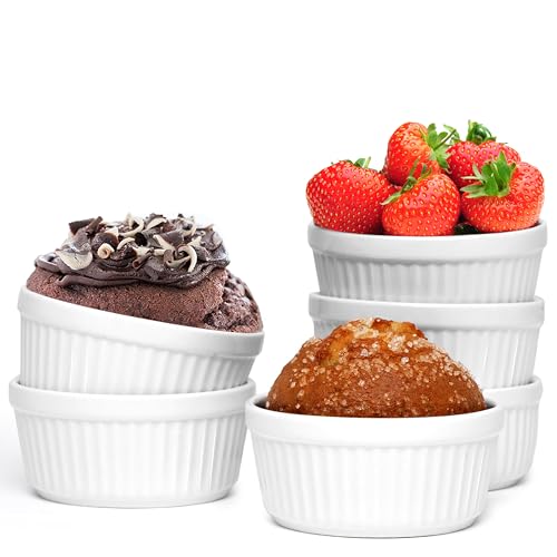 Nuwave Ceramic Ramekins 6oz Set of 6, Classic Elegant Style Ramekins for Baking Souffles, Creme Brulées, Custards, Puddings, Oven, Microwave & Dishwasher-Safe, Ivory White