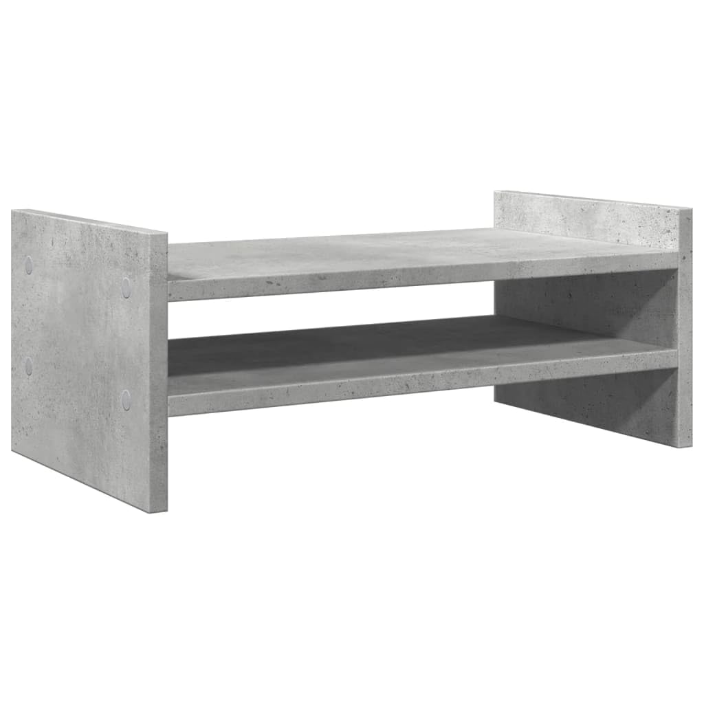 Supporto per monitor in legno grigio cemento, 50 x 27 x 20 cm, con 2 ripiani per laptop e ufficio, altezza monitor per lavoro ergonomico