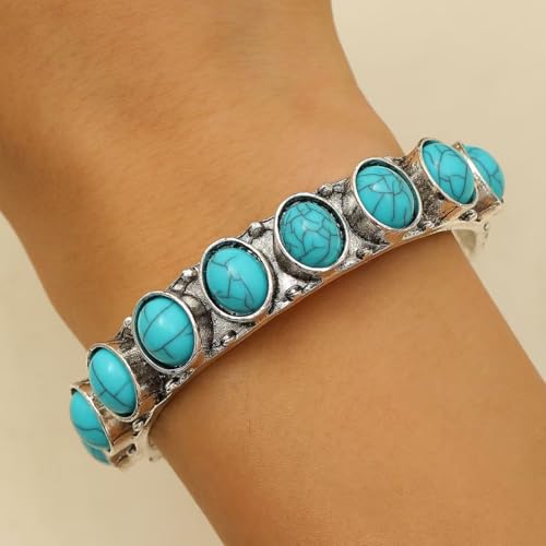 Turquoise Bracelet Set for Women Western Jewelry Vintage Turquoise Cuff Bracelets Boho Colorful Stone Western Bangle Cowgirl Accessorie4
