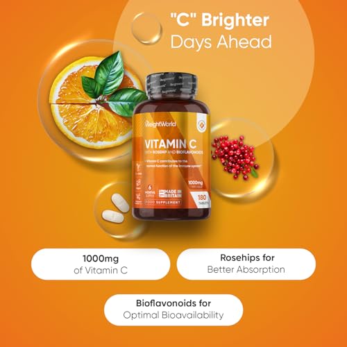 Vitamin C Tablets 1000mg - 180 Tablets - 6 Months Supply - Added Rosehips & Bioflavonoids - Vegan, Gluten-Free & Non-GMO - VIT C Supplement (As Ascorbic Acid) - 1 per Day - Made in The UK - Image 3