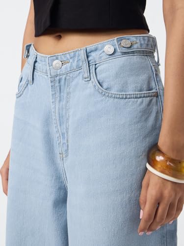 Image of The Souled Store: Barrel-Fit Denim: Women and Girls Washed Cotton Twill Barrel Fit Lightweight Adjustable Rise Everyday Casual Denim Jeans