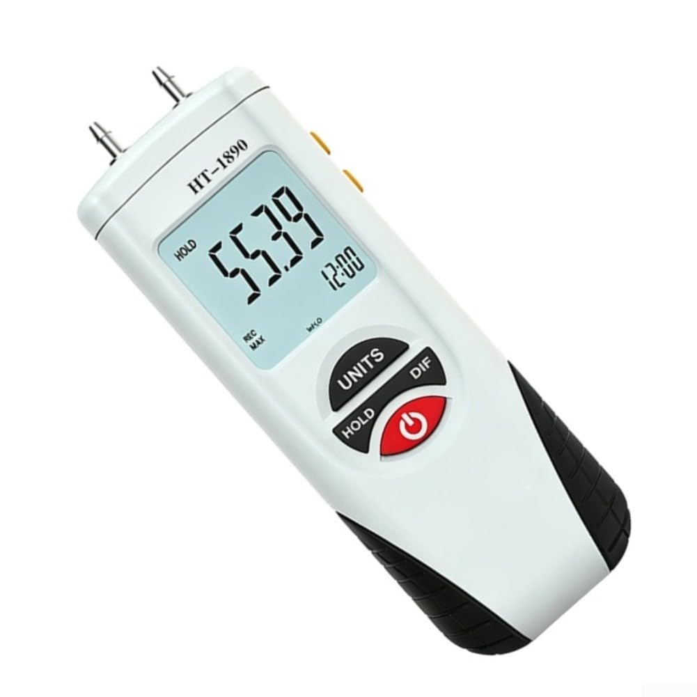 Medidor de presión diferencial digital HT-1890 con medidor de presión LCD ± 13,79 kPa para sistemas HVAC Manómetro Preciso 0,3% Precisión ABS Carcasa para Probador de Presión Diferencial 11 Unidades