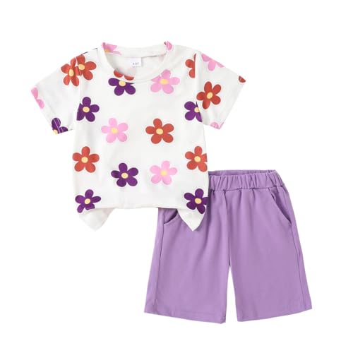 Image of OLMRJKD Kid Toddler Girl Clothes Summer Short Sleeve Figure Graphic Tee Shirt + Shorts Summer Outfits Set