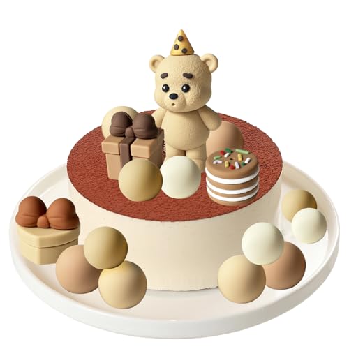 CHUNLINLAODA 16 Piezas Decoración de Pastel de Oso, Topper Tarta Cumpleaños Oso, Decoración de Pastel de Marrón Oso, Oso Cake Topper para Fiesta de Cumpleaños Niños (A)