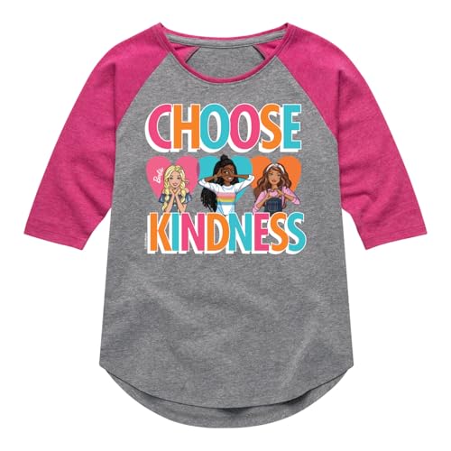 Barbie - Multi-Color Choose Kindness - Toddler and Youth Girls Raglan Graphic T-Shirt