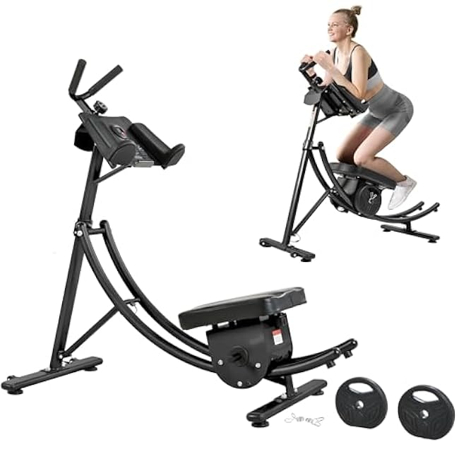 Deluxe Abdominal Crunch Coaster, 2023 Upgraded Ab Machine, Foldable Abdominal Exercise Machine, 6 Pack ABS Workout Equipment for Home gym with LCD Monitor, 2pc Weight Blocks(black)