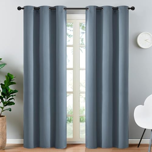 Yakamok Blackout Curtains Room Darkening Thermal Insulated with Grommet Window Curtain for Bedroom/Living Room(38Wx90L inch, Stone Blue, 2 Panels)