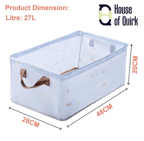 House of Quirk 3pcs Store Wardrobe Organizer For Clothes With Metal Fram Foldable Storage Box, Clothing Storage Boxes For Pants, Shirt, Sweaters, Jeans, Socks (Blue Duck)