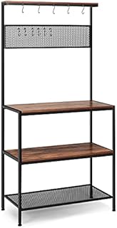GiantexUK 4-Tier Kitchen Baker's Rack, Utility Storage Shelf with 11 Hooks, Freestanding Microwave Oven Stand Industrial Organizer for Kitchen, Dining Room & Living Room