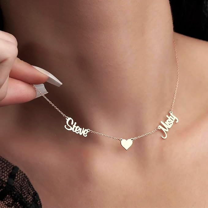 Personalized Name Necklace with Curb Chain 18K Gold Plated Handmade Custom Family Choker Customized Nameplate Necklaces Mother's Day Jewelry Gift for Mom Wife3