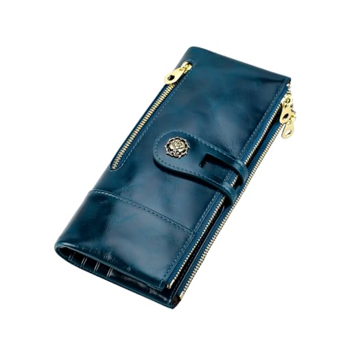 Image of Women's RFID Blocking Wallet Soft Leather Clutch Money Ladies Purse Slim Card Holder Organizer Zip Pocket (3013-Blue)