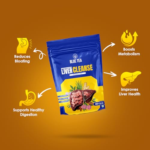 Image of BLUE TEA - Liver Cleanse Tea - 30 Tea Bags - Plant Based | Helps with Fatty Liver Detox | Improves Liver Health | Milk Thistle, Manjistha, Haritaki, Pippali | Caffeine Free - Herbal Tea | Ziplock Pack