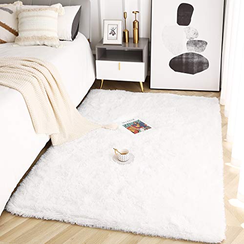 Beglad Soft Fluffy Area Rug Modern Shaggy Bedroom Rugs For Kids Room Extra Comfy Nursery Rug Floor Carpets Boys Girls Fuzzy Shag Fur Home Decor Rug, 4 Ft X 5.3 Ft, White #TOP5