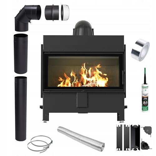 KRATKI Kamineinsatz Holzofen Stahl Lucy 16 kW ∅200 Schwarz Einbausatz