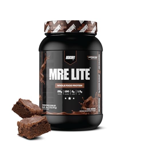REDCON1 MRE LITE Whole Food Protein Powder, Fudge Brownie - Lactose Free & Sugar Free Meal Replacement with Animal Protein Blends - Easy to Digest Formula - Only 2g Carb per Serving (30 Servings)