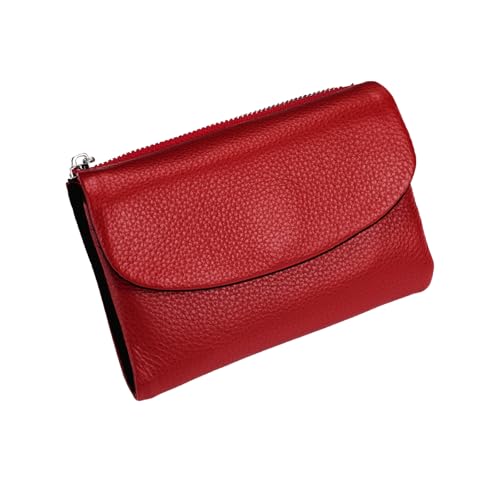 Unisex Pebble Leather Wallet, Small Wallets for Women, with Credit Card Holder, Coin Holder & Cash Slots, Genuine Leather Wallets for Men and Women (Red)