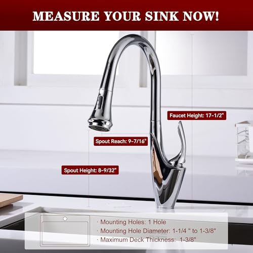 Image of sumerain Kitchen Faucet with Pull Down Sprayer, Modern Single Handle Single Hole Kitchen Sink Faucet Chrome,Stainless Steel