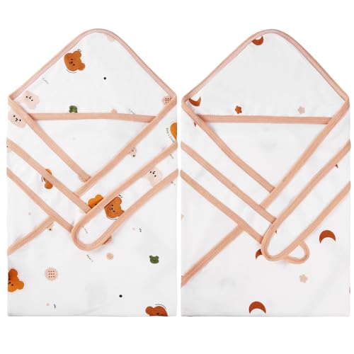 AYESY Toallas de Baño Bebe, 2 Piezas 100% Algodón Baño con Capucha 85 * 85cm, Capa de baño Suave y Absorbente para 0-3 Meses, Toallas Bebe de Animales, Regalos para Bebes Recién Nacidos Naranja