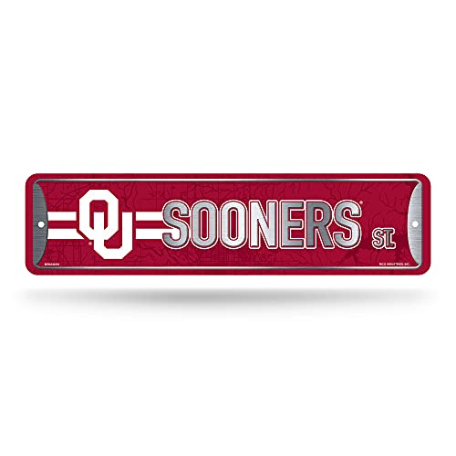 Rico Industries NCAA Oklahoma Sooners Home Décor Metal Street Sign (4" x 15") - Great for Home, Office, Bedroom, & Man Cave - Made