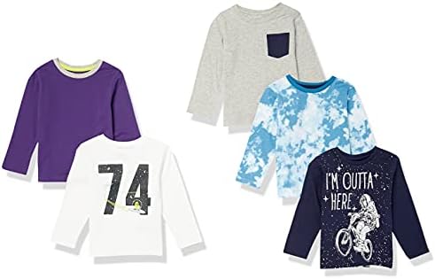 Amazon Essentials Toddler Boys' Long-Sleeve T-Shirts (Previously Spotted Zebra), Pack of 5, Purple/Grey/White, 3T