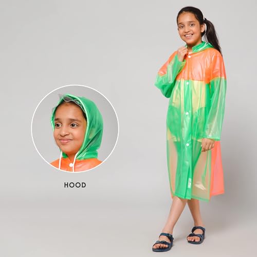 Image of THE CLOWNFISH Polyester Puddle Jumper Series Unisex Kids Waterproof Single Layer Pvc Standard Length Longcoat /Raincoat With Adjustable Hood.