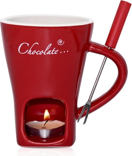 Wvu & Wvo 200ml Keramik Schokoladenfondue Set Schokofondue Tasse Becher zum Schmelzen von Schokolade Fondue Set Mit Gabel Und Teelicht für Käse Schokolade Butter Karamell