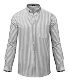 Mauro Kane Men's Long Sleeve Oxford Shirts Casual Business Classic Striped Shirt 100% Cotton Non Iron Button Down Shirt with Pocket, Grey-XL