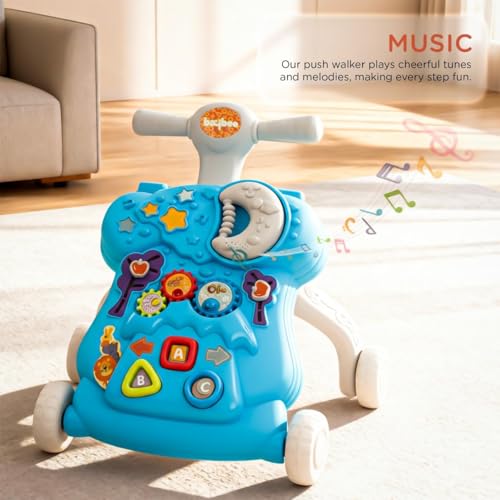Image of Baybee Lilo Baby Walker for Kids, Baby Push Walker with Music, Rotating Gears & Grip Handle | Activity Kids Walker for Baby Toddlers | Walkers for 0 to 2 Years Boy Girl (Blue)