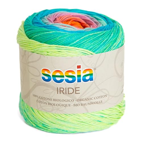 100% Algodón Ecológico, Hilo Multicolor, 125 g/450 m, Agujas de tejer 2.5-3, Sesia Iride, para Punto y Ganchillo (Multicolor - 4629, 1)
