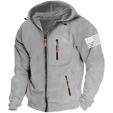 RSZGSWS Mens Fleece Hoodies Full Zip Graphic Print Long Sleeve Sweatshirts Sports Casual Hooded Jackets with Zip Pockets Grey Cover