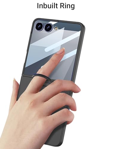 Image of Kapa Ultra Thin PC + D Ring Back Case for Samsung Galaxy Flip7 / Z Flip 7 |with [Inbuilt Glass] Shockproof Slim Hard Protective Cover (Black)