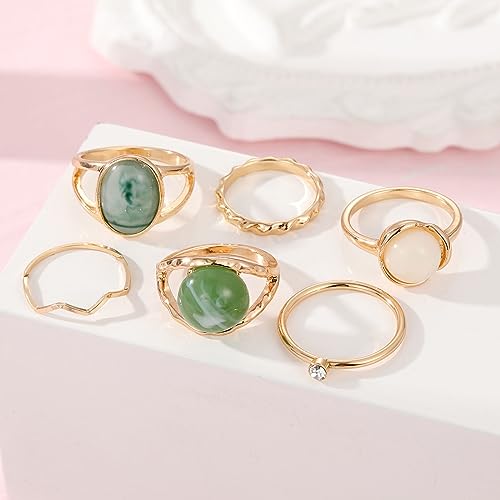 Zz Zinfandel 6Pcs Gold Green Crystal Rhinestone Ring Sets For Women thumb #6