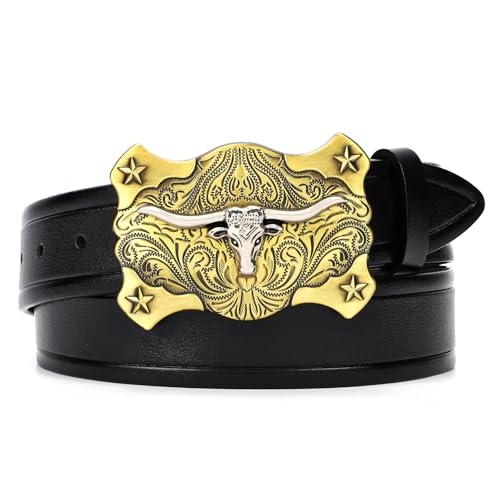 Men's Western Genuine Leather Belt – Classic Cowboy Style for Jeans, Unisex Design, Ideal Christmas Gift