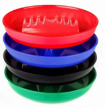 ALAZCO Set of 4 Round Melamine Large Ashtray - 7" Diameter - Cigarette Cigar Tabletop Vintage Style Restaurant Safety Ridge (Blue, Red, Black & Green)
