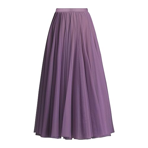 ANIMQUE Mujer Falda Larga de Tul Midi 78cm de Longitud Tiro Alto Falda Plisada Cintura Elástica Princesa Elegante Falda Fiesta Boda, Morado