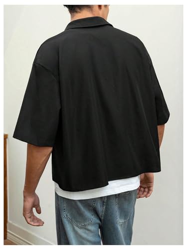 GORGLITTER Men's Cropped Shirt Button Bown Short Sleeve Casual Collar Neck Summer Shirts Crop Top2