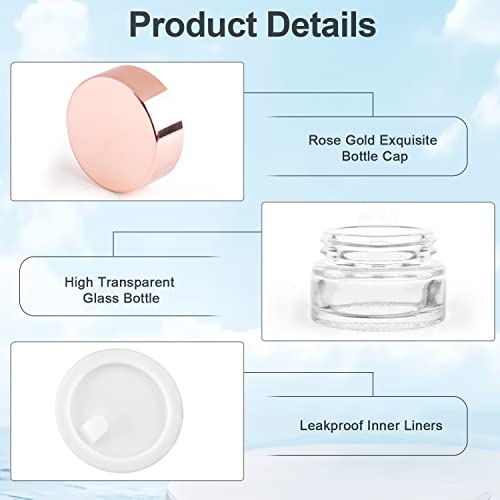 12 Pcs 5g Glass Cosmetic Jars Refillable Clear Cream Bottle Containers Empty Sample Vials Jar with Rose Gold Lid for Eye Cream Lotion Ointments Lip Balm Scrub3