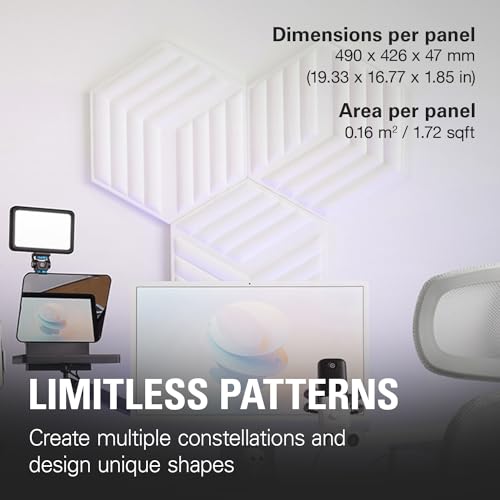 Image of Elgato Wave Panels MK.2 White, Acoustic Foam Panels | Dual-density hexagonal design, Reduces echo and reverberation, EasyClick modular frames, Adhesive and screw mount