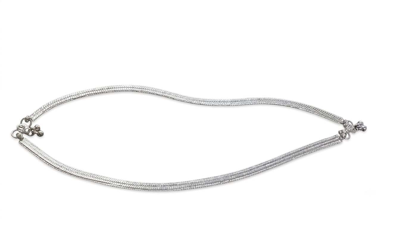 Silver Multi-Strand Snake Chain Anklet with Ghungroo Charm-image-20