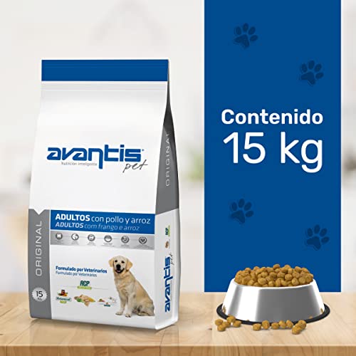 Avantis Pet Original Futtermittel für Erwachsene Hunde mittlerer und großer Rassen, 15 kg, 100% vollständiges und ausgewogenes Futter - sehr ernährungsphysiologisch mit Huhn und Reis