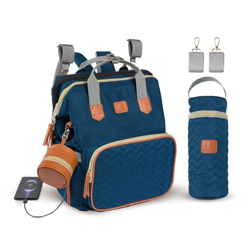 Bolso para Carrito de Bebé Mochila de Pañales con Cuna Extensible QUINO&CO. para Mujer y Hombre (Unisex) con Ganchos Carro, Funda para Biberones, Chupetero, USB | Regalo Bebes Recien Nacidos (Azul)