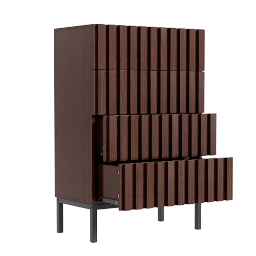 UEV Kommode mit Schublanden, 60 x 34,5 x 92cm, Schrank mit 4 Schubladen, Schmal Kommode,Aufbewahrungskommode,Schrank für Wohnzimmer,Schlafzimmer,Flur(Braun) UEV Kommode mit Schublanden, 60 x 34,5 x 92cm, Schrank mit 4 Schubladen, Schmal Kommode,Aufbewahrungskommode,Schrank für Wohnzimmer,Schlafzimmer,Flur(Braun)