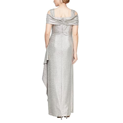 Image of Alex Evenings Women's Long Cold Shoulder Dress, Mother of The Bride, Formal Events, (Petite and Regular Sizes)