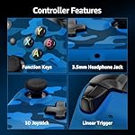 IWGAME Wireless Controller for X-BOX, Gaming Controller Support Turbo/3.5MM Audio Jack/Dual Vibration, Controller Compatible with X-BOX One/ One S/X, X-BOX Series S/X, PC, IOS, Android Platforms,with 2.4g Adapter(Blue Camo) - Image 3